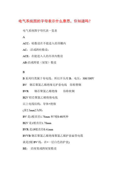电气系统图字母代表一览表